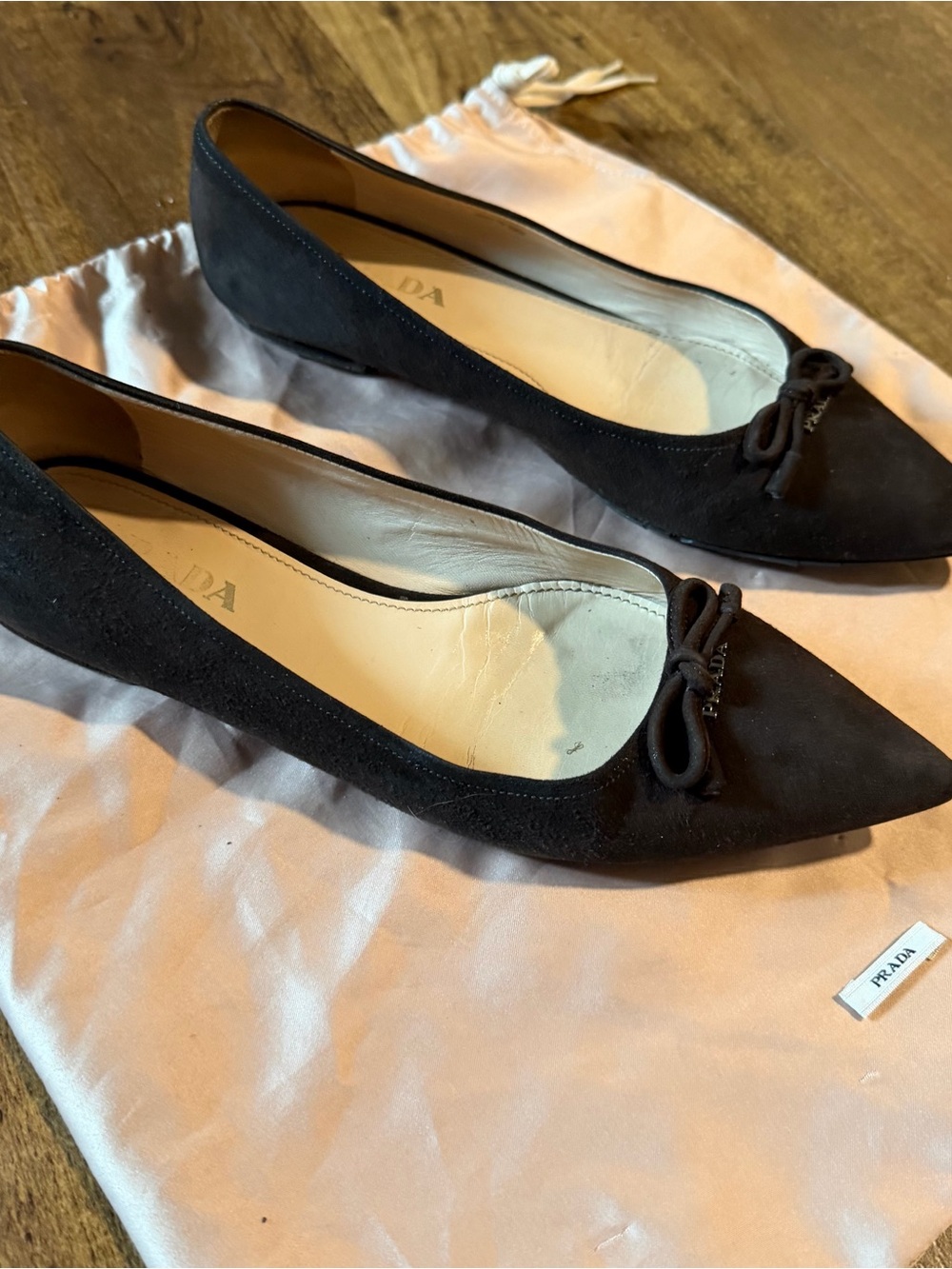 Prada Brown Suede Pointed-Toe Ballet Flats - Picture 3 of 7